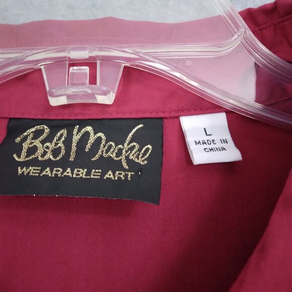 Bob Mackie | Cotton Sequin Shirt Blouse Dark Red Button Front | Size L - Picture 8 of 9